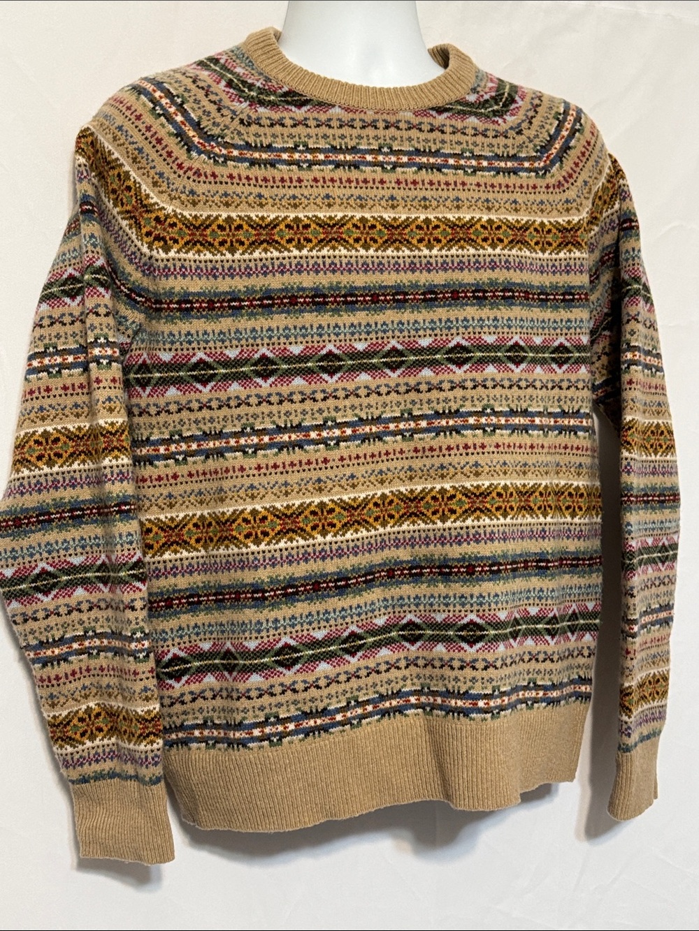 J Crew Men’s Fair Isle Nordic Crewneck Sweater Beige Multicolor